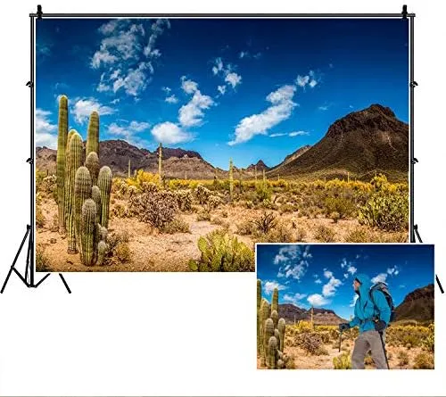 Sandstone Desert Mountain Backdrops,Yeele 7x5ft Vinyl Blue Sky White Clouds Cactus Nature Landscape Photography Background,Wilderness Hiking Mountain Baby Photo Video Shoot Studio Props
