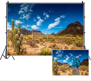 Sandstone Desert Mountain Backdrops,Yeele 7x5ft Vinyl Blue Sky White Clouds Cactus Nature Landscape Photography Background,Wilderness Hiking Mountain Baby Photo Video Shoot Studio Props