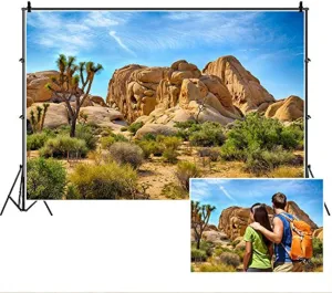 Sandstone Desert Mountain Backdrops,Yeele 9x6ft Vinyl Blue Sky White Clouds Cactus Tropical Shrub Landscape Photography Background,Wilderness Hiking Mountain Baby Photo Video Shoot Studio Props