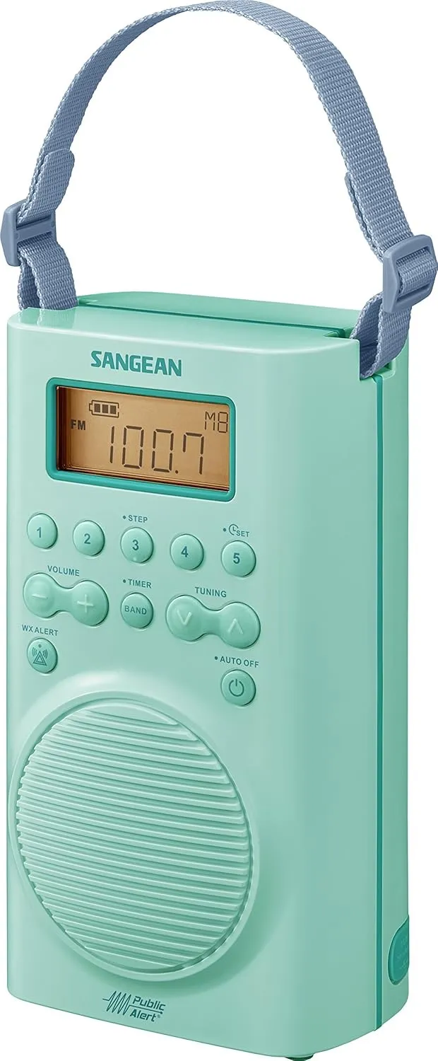 Sangean H205TQ Portable AM/FM/Weather Alert Digital Tuning Waterproof Shower Radio, Turquoise