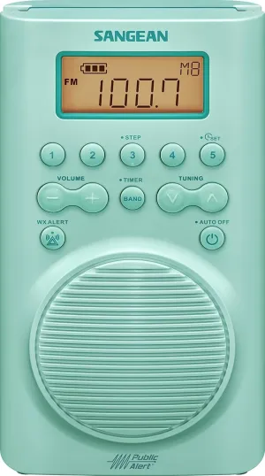 Sangean H205TQ Portable AM/FM/Weather Alert Digital Tuning Waterproof Shower Radio, Turquoise