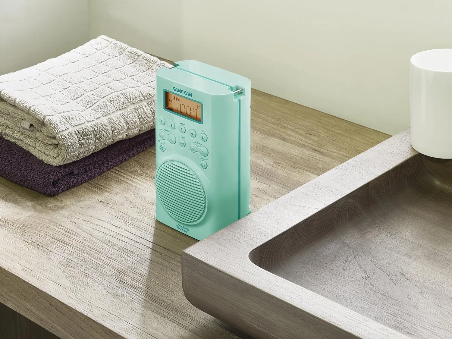 Sangean H205TQ Portable AM/FM/Weather Alert Digital Tuning Waterproof Shower Radio, Turquoise