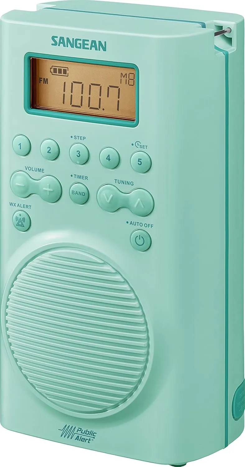 Sangean H205TQ Portable AM/FM/Weather Alert Digital Tuning Waterproof Shower Radio, Turquoise