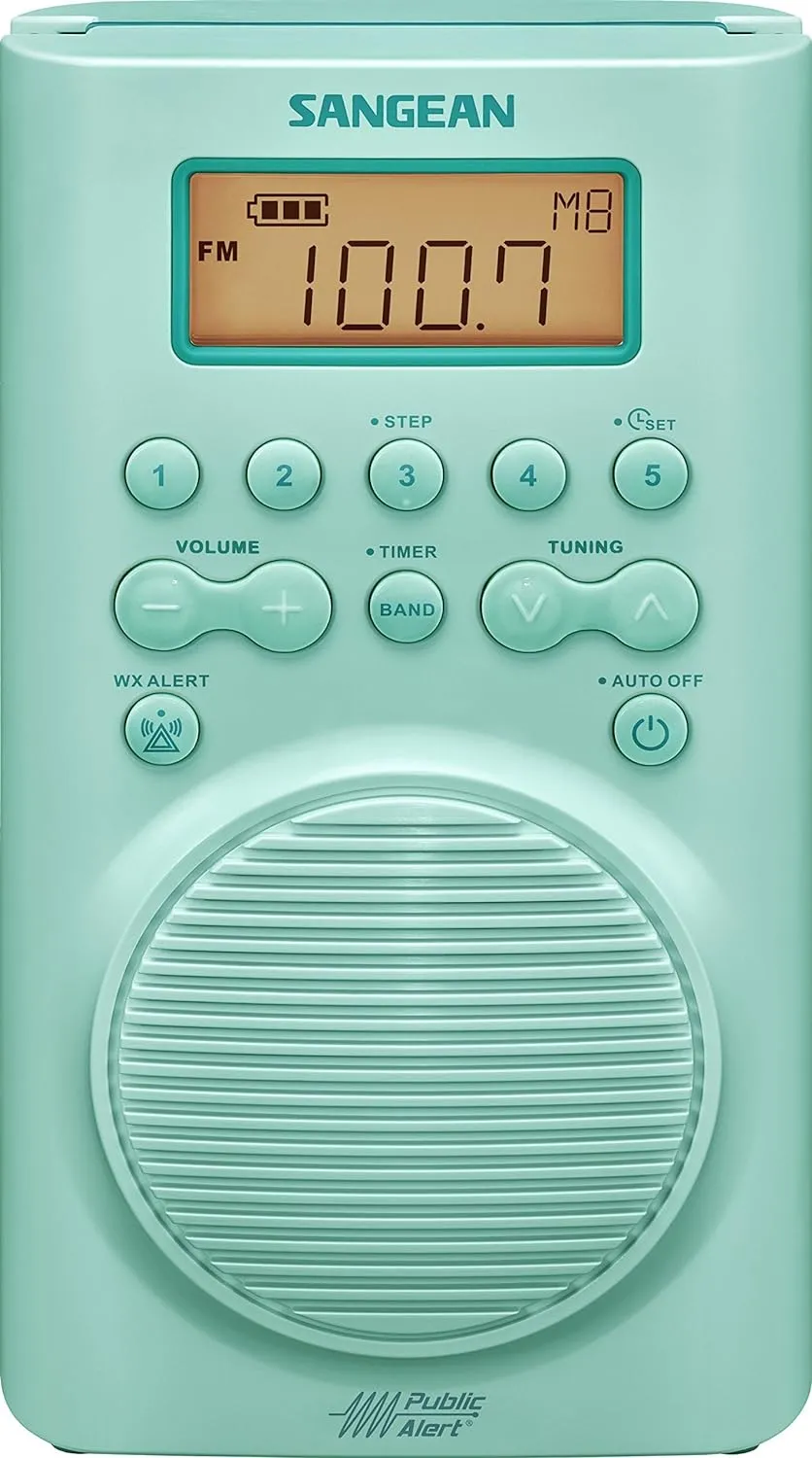 Sangean H205TQ Portable AM/FM/Weather Alert Digital Tuning Waterproof Shower Radio, Turquoise