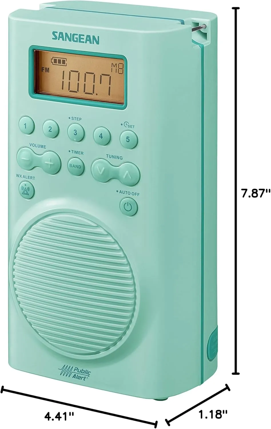 Sangean H205TQ Portable AM/FM/Weather Alert Digital Tuning Waterproof Shower Radio, Turquoise