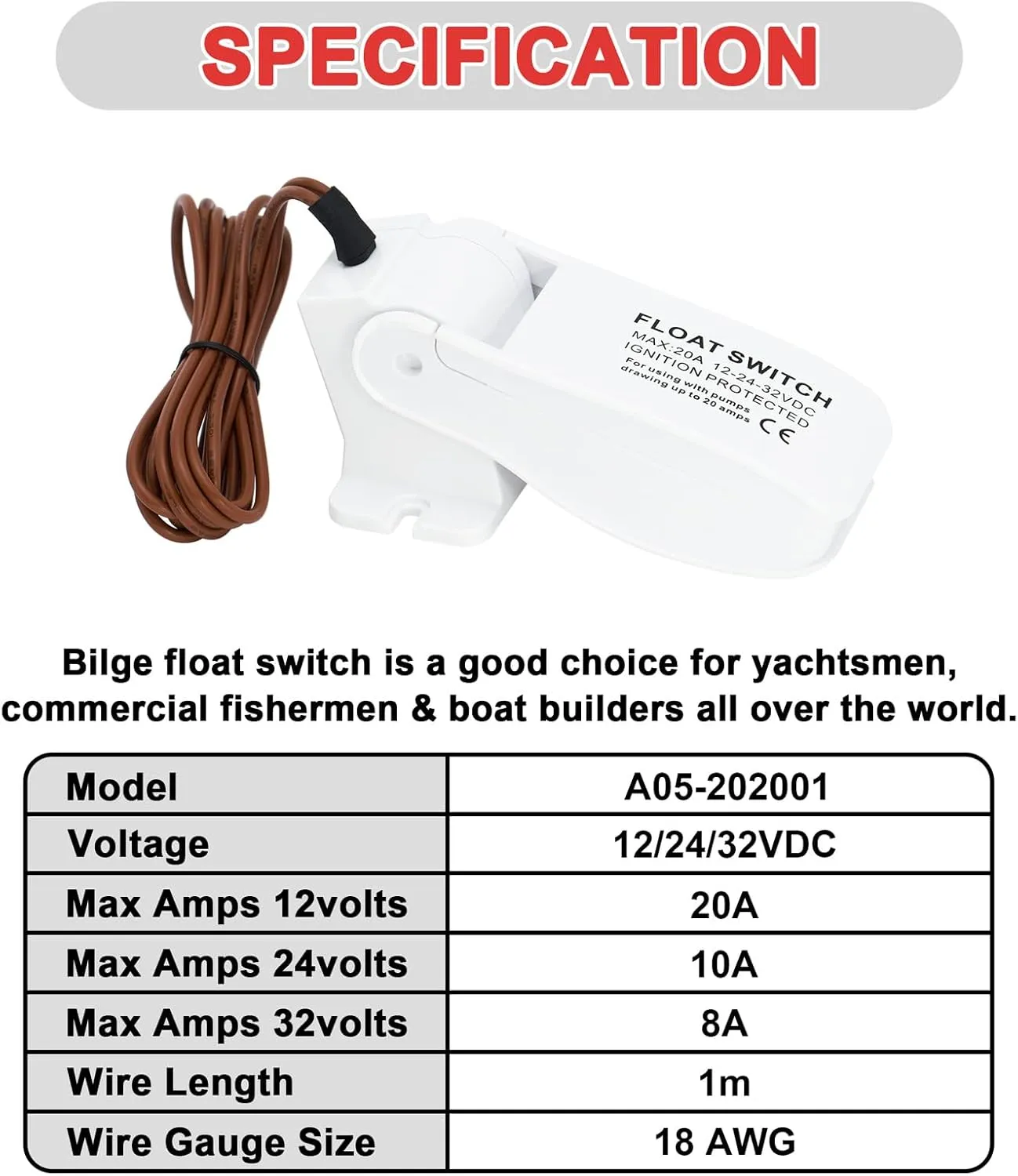 Sanuke 1100gph Boat Bilge Pumping Kit, 12V Bilge Water Pump with Float Switch, 6 FT Kink-free 1-1/8 Inch Hose, 2 Clamps and Thru-Hull Fitting, Bilge Pumps for Boats Kayak Cruisers