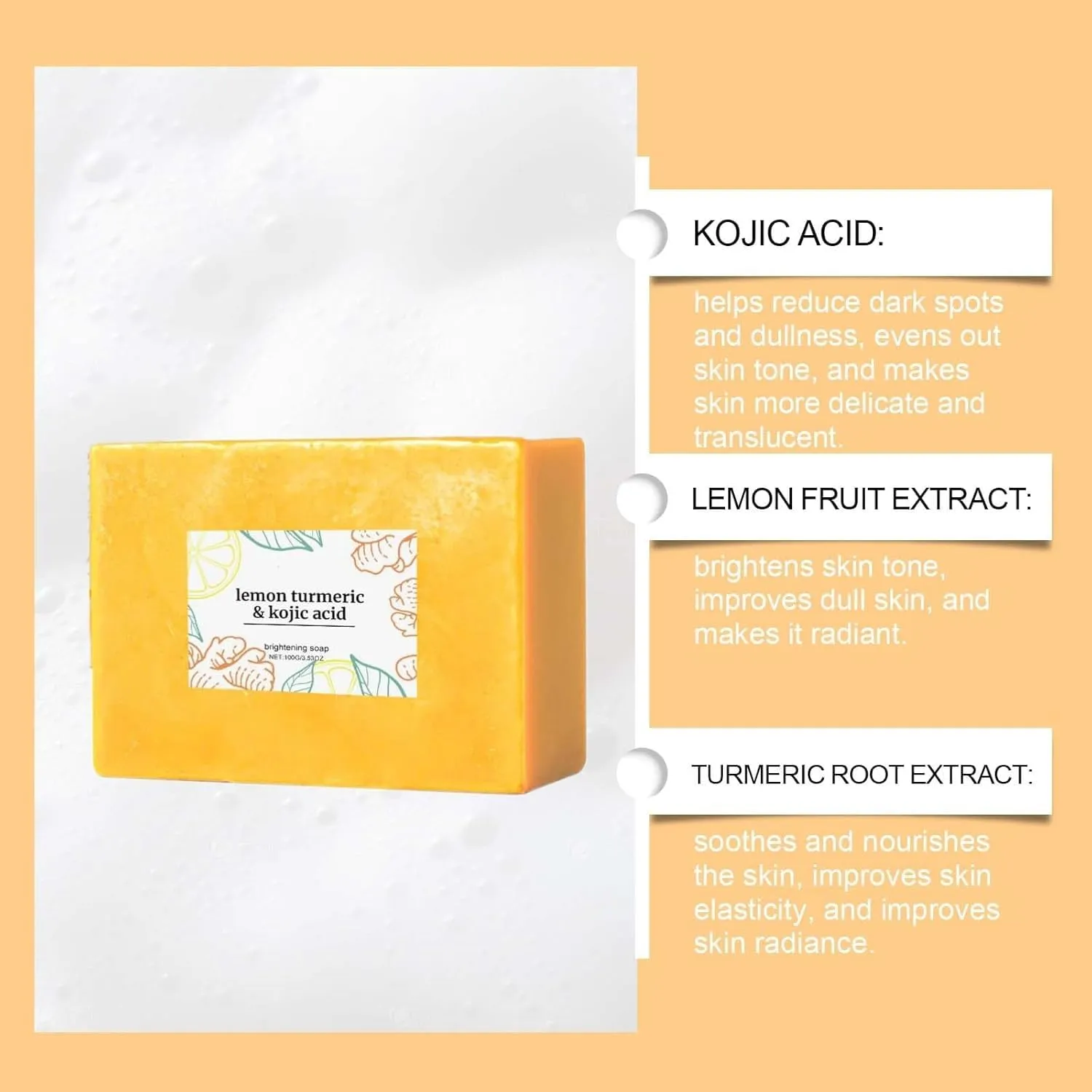 Scentric Glow Turmeric Soap, Lemon Turmeric Kojic Soaps, Natural Handmade Bar Moisturizing & Soothing Gentle Cleanser Soaps for Men & Women (3PCS)