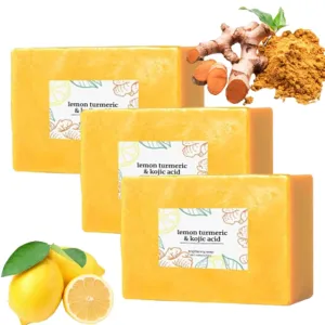 Scentric Glow Turmeric Soap, Lemon Turmeric Kojic Soaps, Natural Handmade Bar Moisturizing & Soothing Gentle Cleanser Soaps for Men & Women (3PCS)