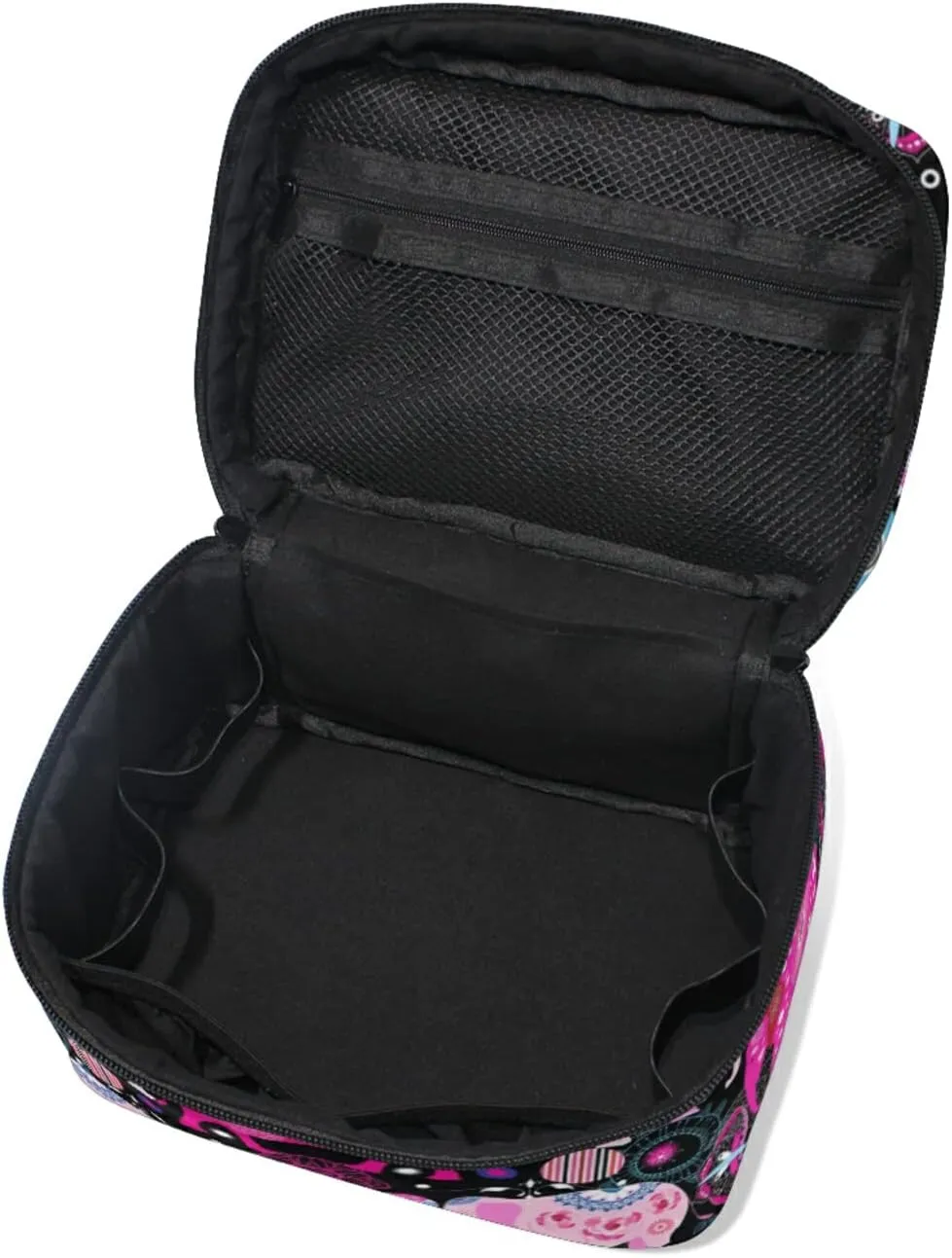 Seamless Bright Pink Elephants Tribal Ethnic Theme on Black Beauty Cosmetic with Zipper Brush Portable Storage Bag, Fashion printing Toiletry, Durable Travel Organizer Tote Unisex Gifts