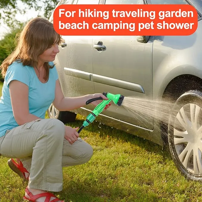 SearQing Portable Shower for Camping with 7 Spray Modes, 1.3 Gallon Hand Press Camping Shower with Removable Hose and Shower Head,5L Pressure Rinse Kits for Hiking Traveling Garden Beach Pet Shower