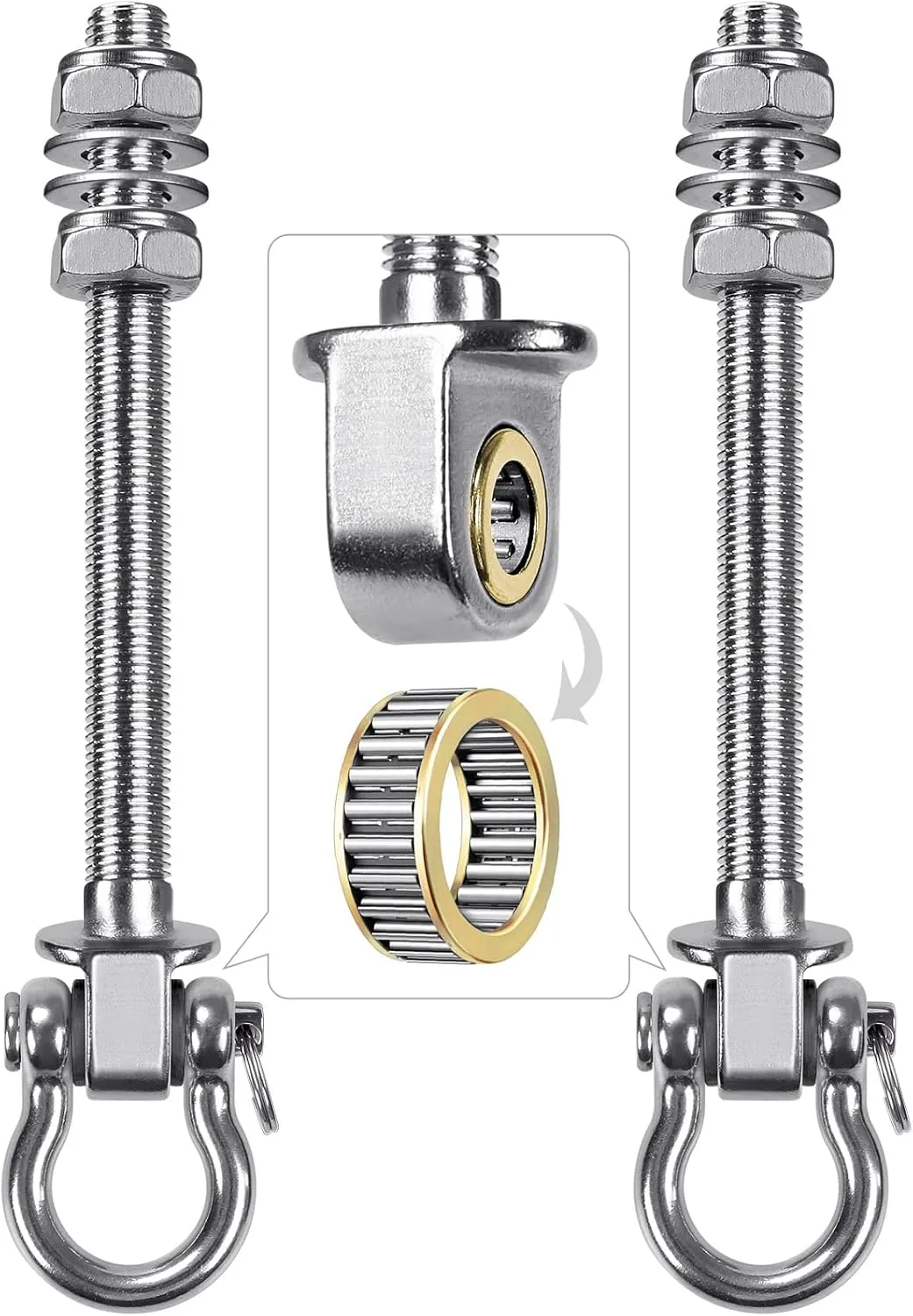 SELEWARE Heavy Duty Swing Hangers with Silent Bearings, 1500LB Capacity Stainless Steel Swing Hardware Kit (2 Pack), M10 x 9" Bolts for Wood/Steel Beams, Porch Swings, Yoga Hammocks, Gym Rings