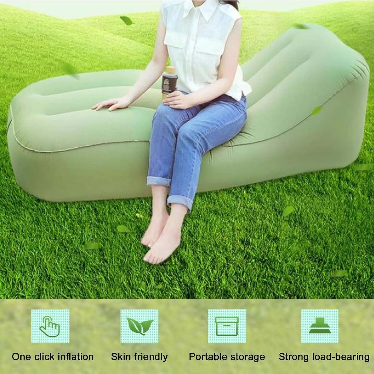 Self-Inflating Couch,Portable Inflatable Lounger Beach Bed Air Sofa,Ergonomic Design,Water Resistance,Fold & Store,Easy Setup,for Camping,Picnics,Hiking,Tent,Travel,and Home Use (Blue)