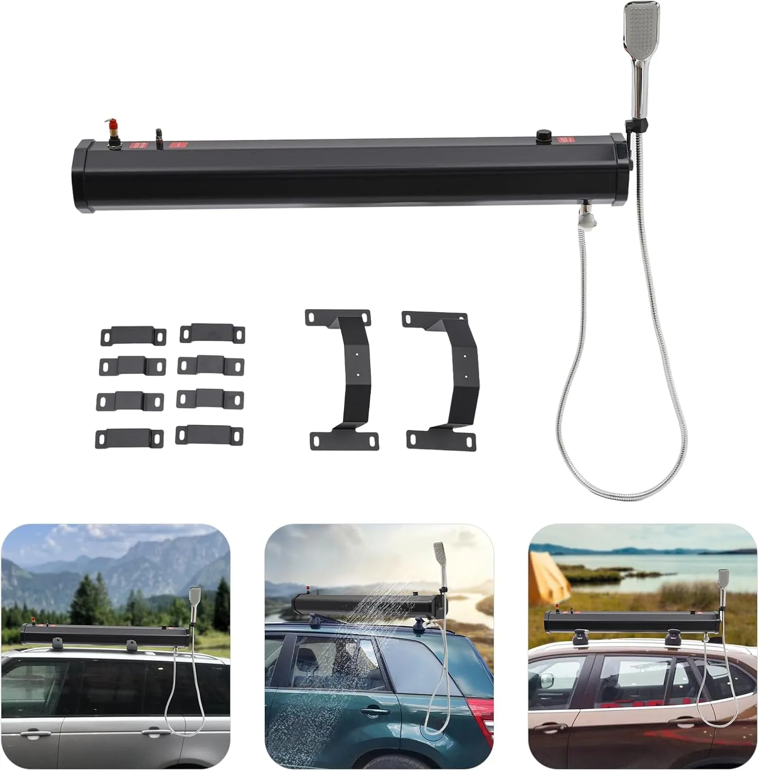 Self-Pressurized Water Tank for Camping Shower, 18L/4.76Gal Off Road Shower Tank Car Mount Camping Shower Portable Vehicle Water Tank Mount Roof Rack Water Storage for Trucks Off Road Vehicles RV SUV