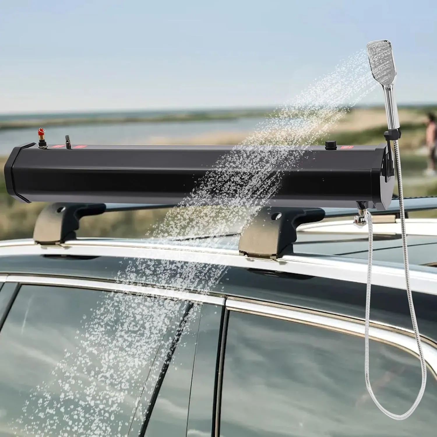 Self-Pressurized Water Tank for Camping Shower, 30L/7.93Gal Off Road Shower Tank Car Mount Camping Shower Portable Vehicle Water Tank Mount Roof Rack Water Storage for Trucks Off Road Vehicles RV SUV