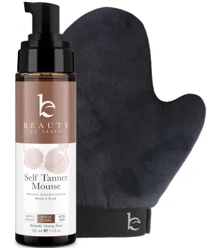 Self Tanner Tanning Mousse Kit - USA Made with Natural & Organic Ingredients, Self Tanner Mousse and Mitt, Tan Kit, Fake Tan Tanning Foam, Medium to Dark, Sunless Tanners Best Sellers