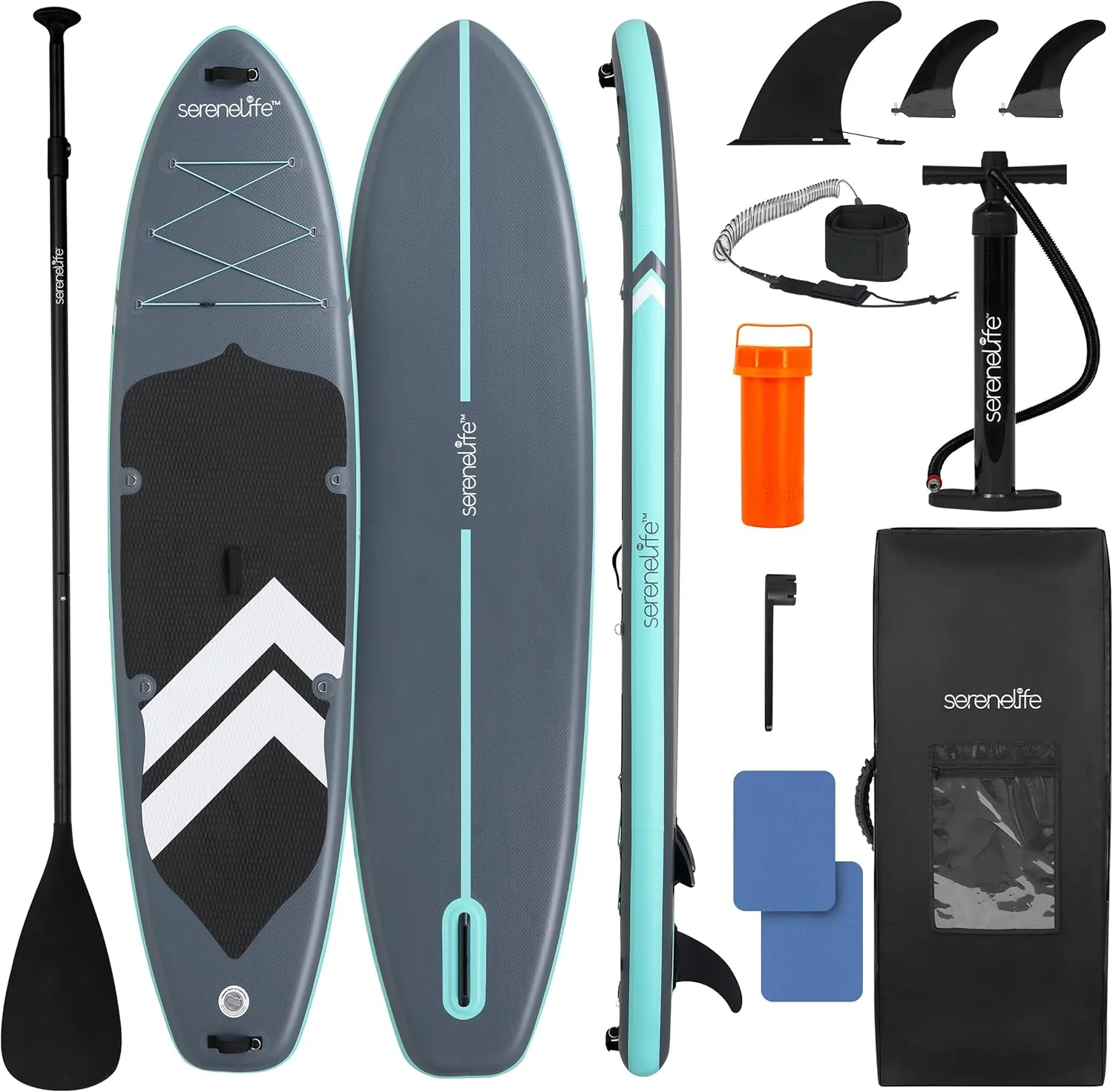 SereneLife 11’6” Inflatable SUP - Family Stand Up Paddle Board for 2 Adults and One Child - 35” Wide Stable Design with Non-Slip EVA Deck Pad, Premium SUP Accessories, 440 lbs. Capacity