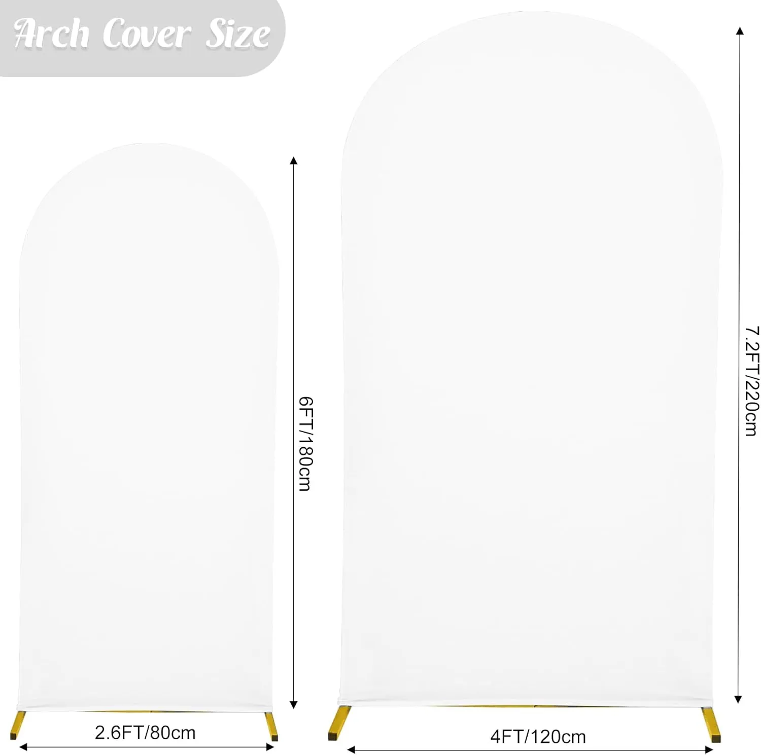 Set of 2 Wedding Arch Cover 2-Sided Round Top Spandex Fitted Arch Backdrop Cover for Birthday Party Baby Shower Wedding Arch Stand Decor（7.2FT, 6FT, White）