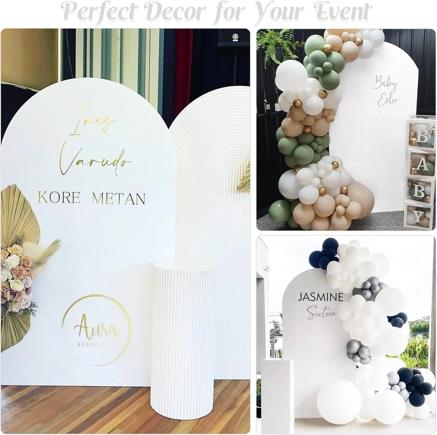 Set of 2 Wedding Arch Cover 2-Sided Round Top Spandex Fitted Arch Backdrop Cover for Birthday Party Baby Shower Wedding Arch Stand Decor（7.2FT, 6FT, White）