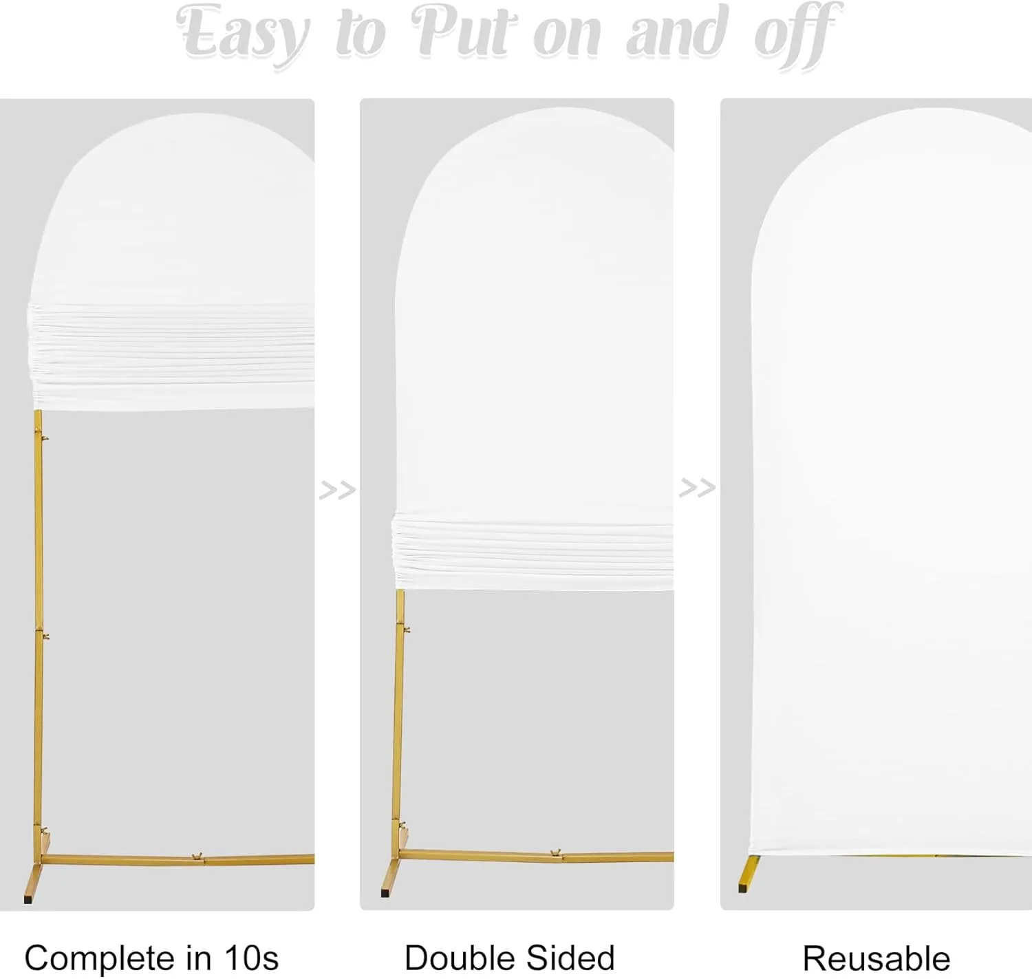 Set of 2 Wedding Arch Cover 2-Sided Round Top Spandex Fitted Arch Backdrop Cover for Birthday Party Baby Shower Wedding Arch Stand Decor（7.2FT, 6FT, White）