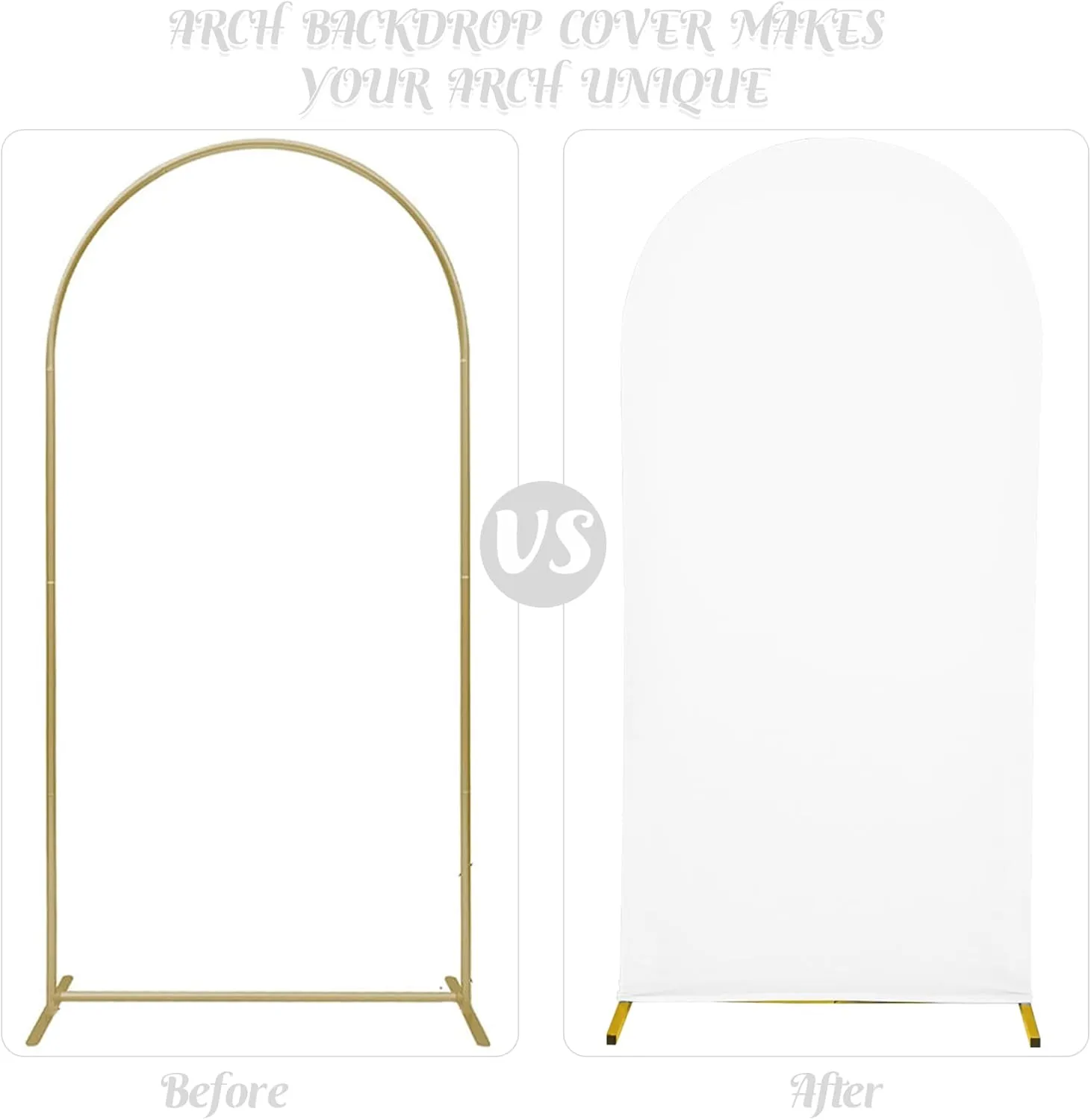 Set of 2 Wedding Arch Cover 2-Sided Round Top Spandex Fitted Arch Backdrop Cover for Birthday Party Baby Shower Wedding Arch Stand Decor（7.2FT, 6FT, White）