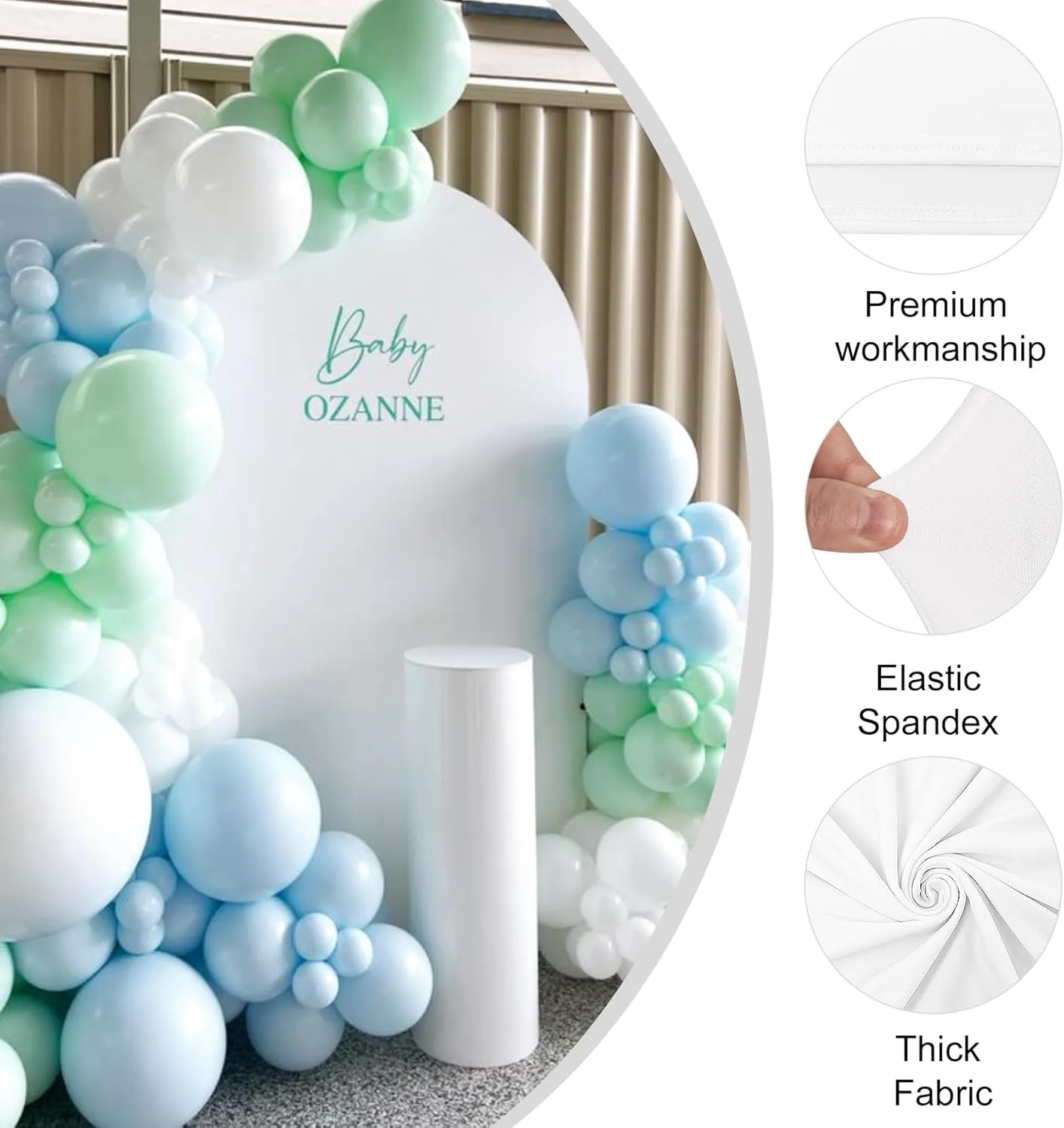 Set of 2 Wedding Arch Cover 2-Sided Round Top Spandex Fitted Arch Backdrop Cover for Birthday Party Baby Shower Wedding Arch Stand Decor（7.2FT, 6FT, White）