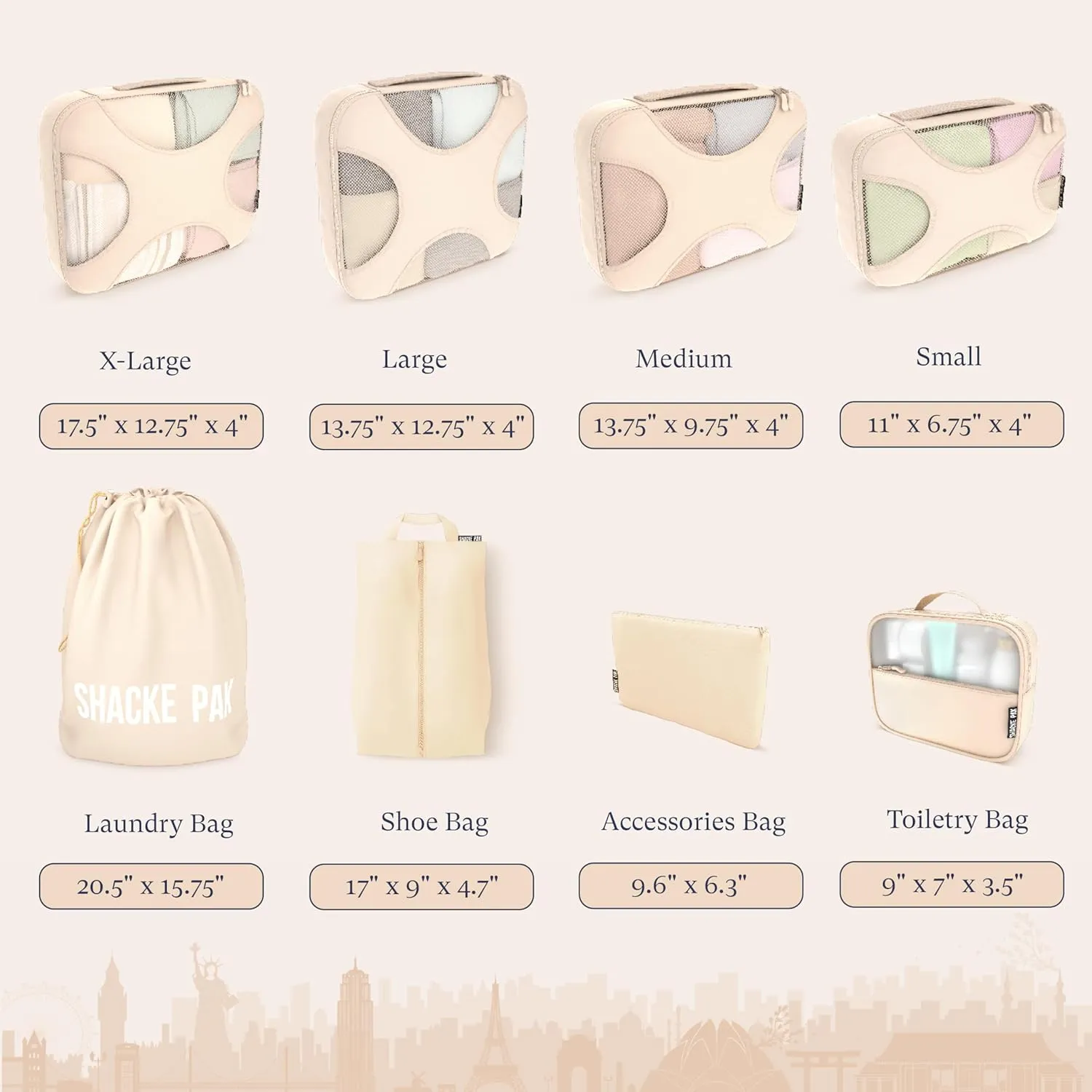 Shacke 8 Set Packing Cubes for Travel Lightweight Luggage Organizer (Cream)