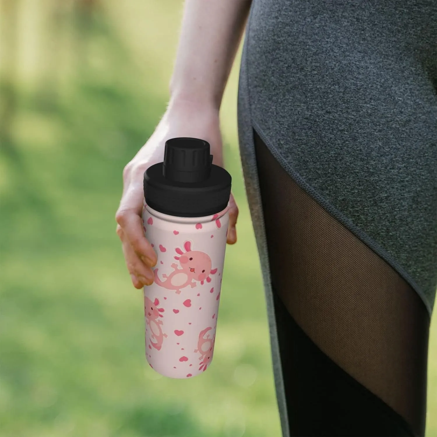 shangtiezao Axolotl 18oz Sports Insulated Water Bottle Double-Wall Vacuum Stainless Steel Reusable Leak & Sweat Proof Water Kettle For Fitness Gym Outdoor Girls Women