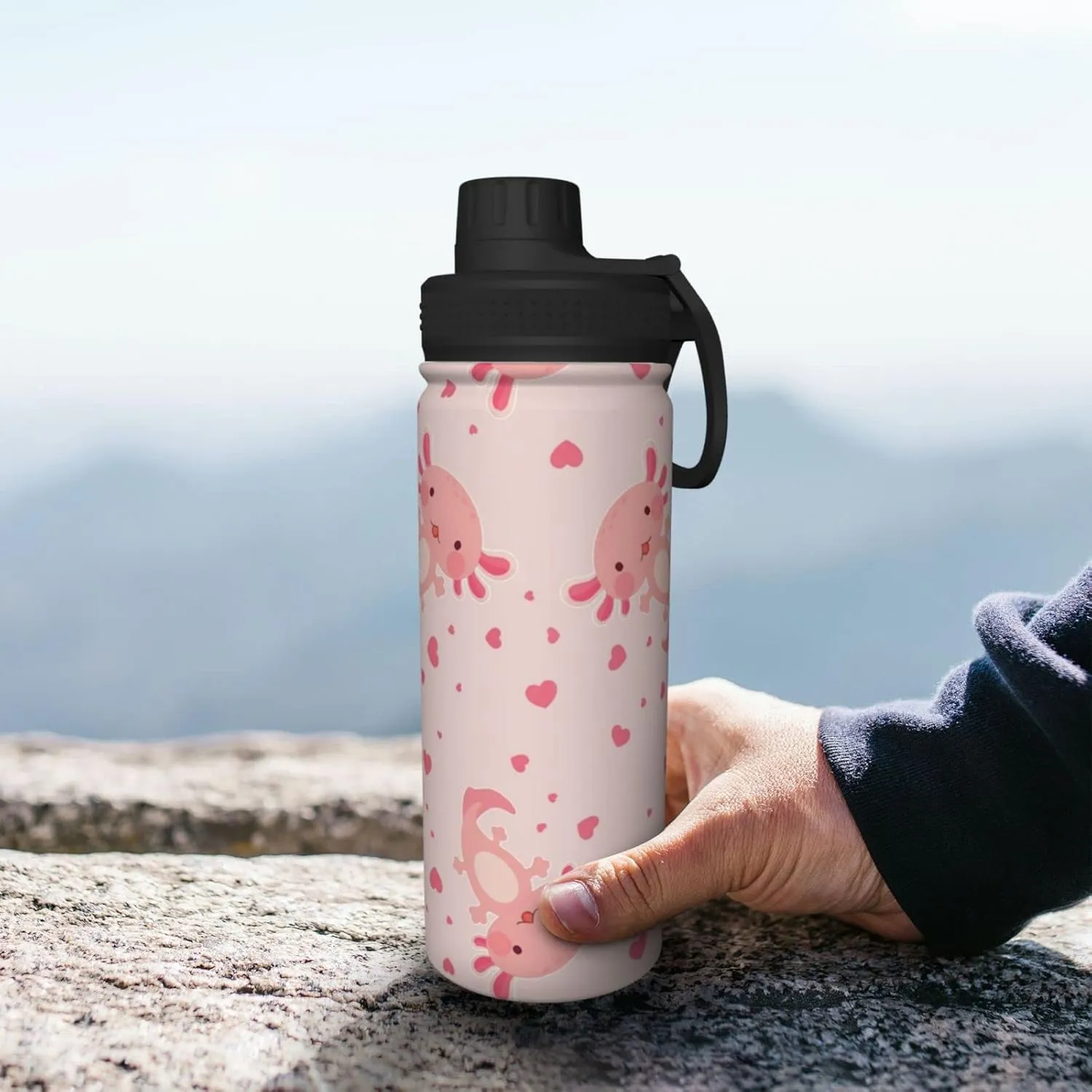 shangtiezao Axolotl 18oz Sports Insulated Water Bottle Double-Wall Vacuum Stainless Steel Reusable Leak & Sweat Proof Water Kettle For Fitness Gym Outdoor Girls Women