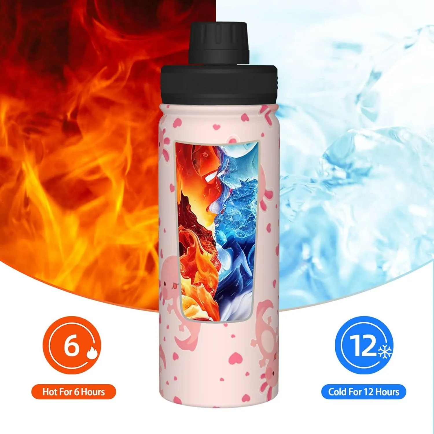 shangtiezao Axolotl 18oz Sports Insulated Water Bottle Double-Wall Vacuum Stainless Steel Reusable Leak & Sweat Proof Water Kettle For Fitness Gym Outdoor Girls Women