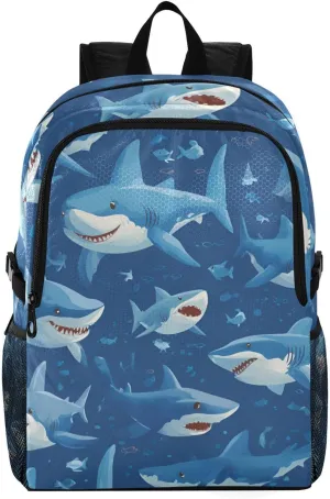 Shark Cartoon Foldable Backpack - Kids Friendly Packable Daypack with 2 Side Pockets, Compact 22x22x5cm Storage Size for Beach/Theme Park