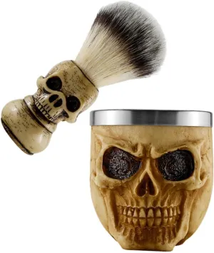 Shaving Brush Bowl Kit, Unbreakable Skull Shape Shaving Cup Mug with Soap Foaming Brush for Facial Cleansing Halloween Decor
