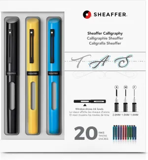 Sheaffer Calligraphy Maxi Kit with Black, Yellow, and Blue Pens and Assorted Nibs and Inks