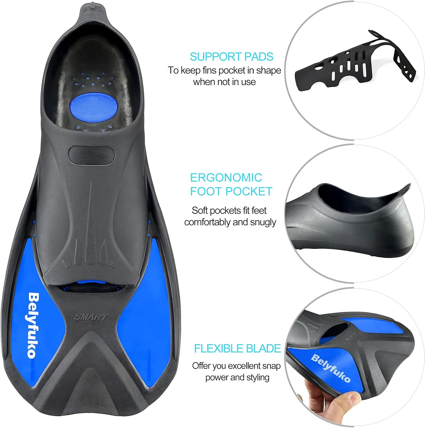 Short Swim Fins, Adult Kids Snorkel Fins for Lap Swimming Diving Snorkeling Travel Size with Mesh Bag