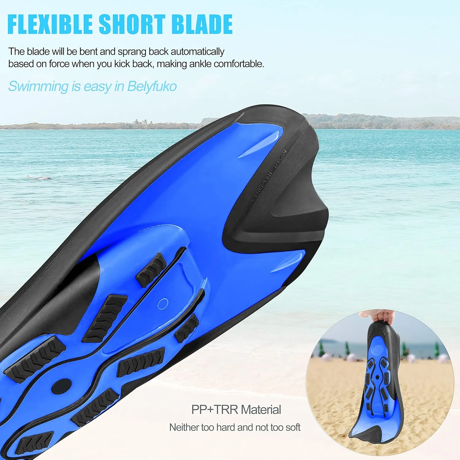Short Swim Fins, Adult Kids Snorkel Fins for Lap Swimming Diving Snorkeling Travel Size with Mesh Bag