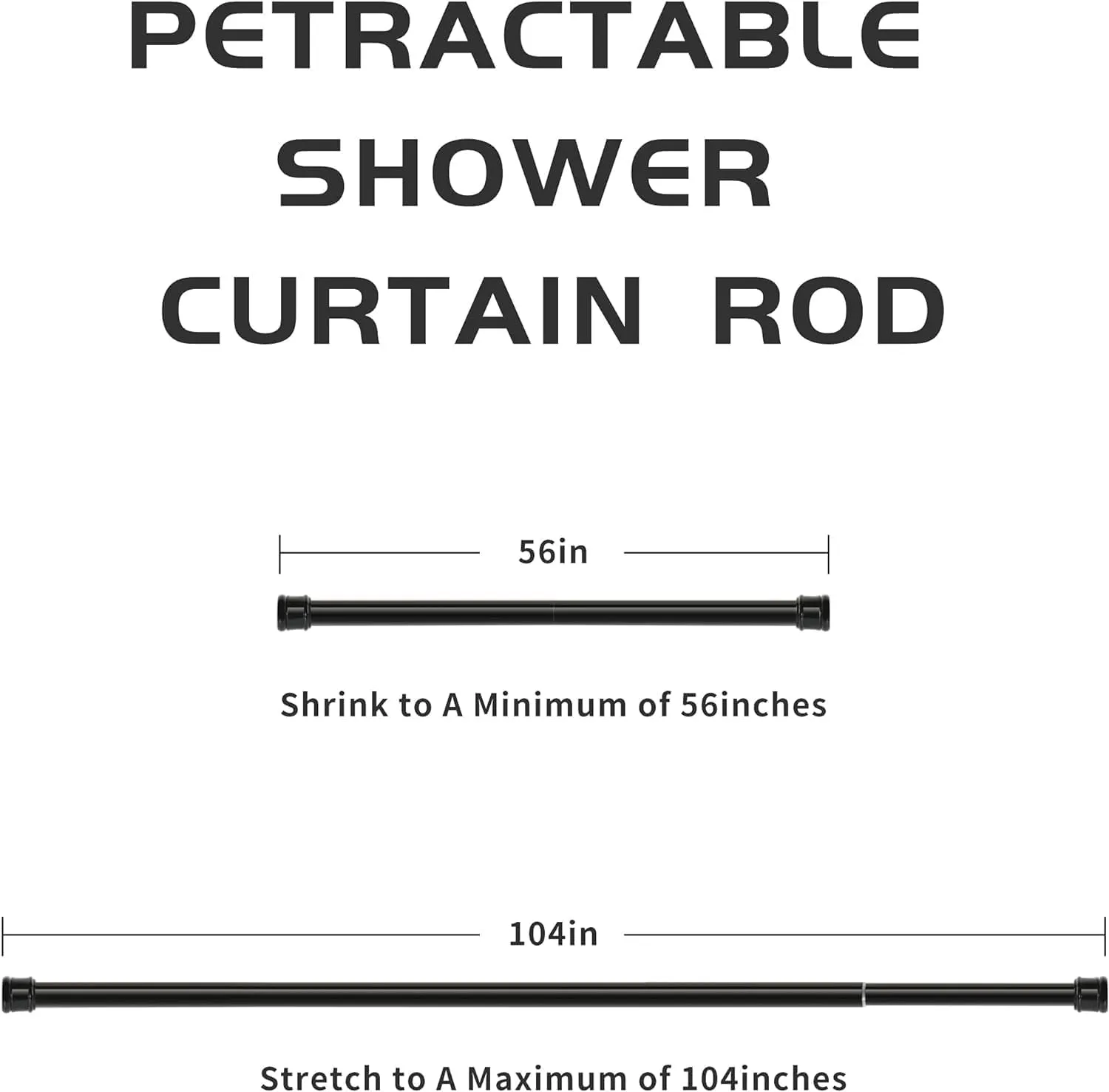 Shower Curtain Rod 56-104 Inch, 1"Diameter Spring Long Adjustable Tension Curtain Rods for Bathroom Windows Closet No Drilling No Rust, Black