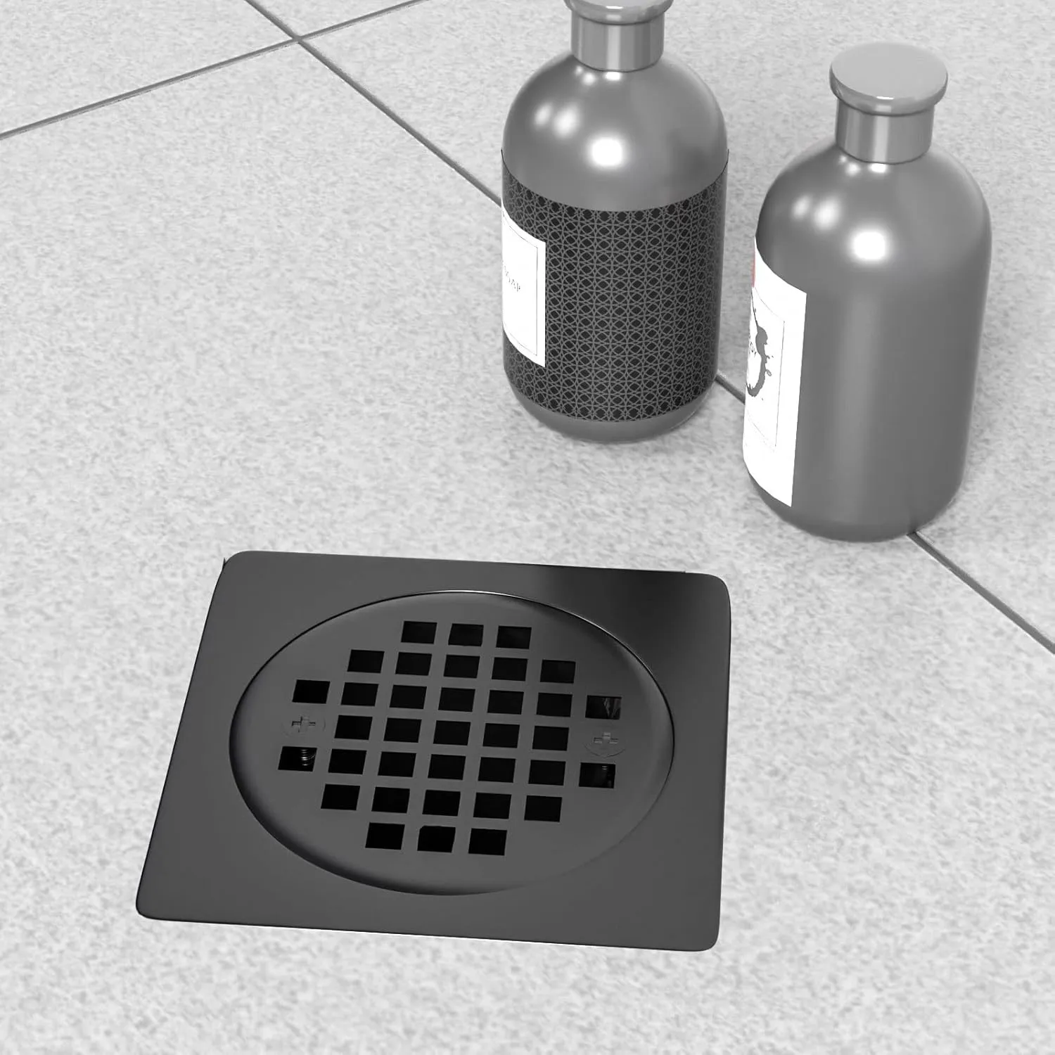 Shower Drain Kit 4 Inch Stainless Steel Grate with Vertical 2 Inch ABS Flange for Schluter Systems Kerdi Drain - Matte Black
