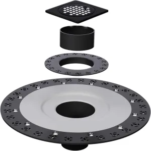 Shower Drain Kit 4 Inch Stainless Steel Grate with Vertical 2 Inch ABS Flange for Schluter Systems Kerdi Drain - Matte Black