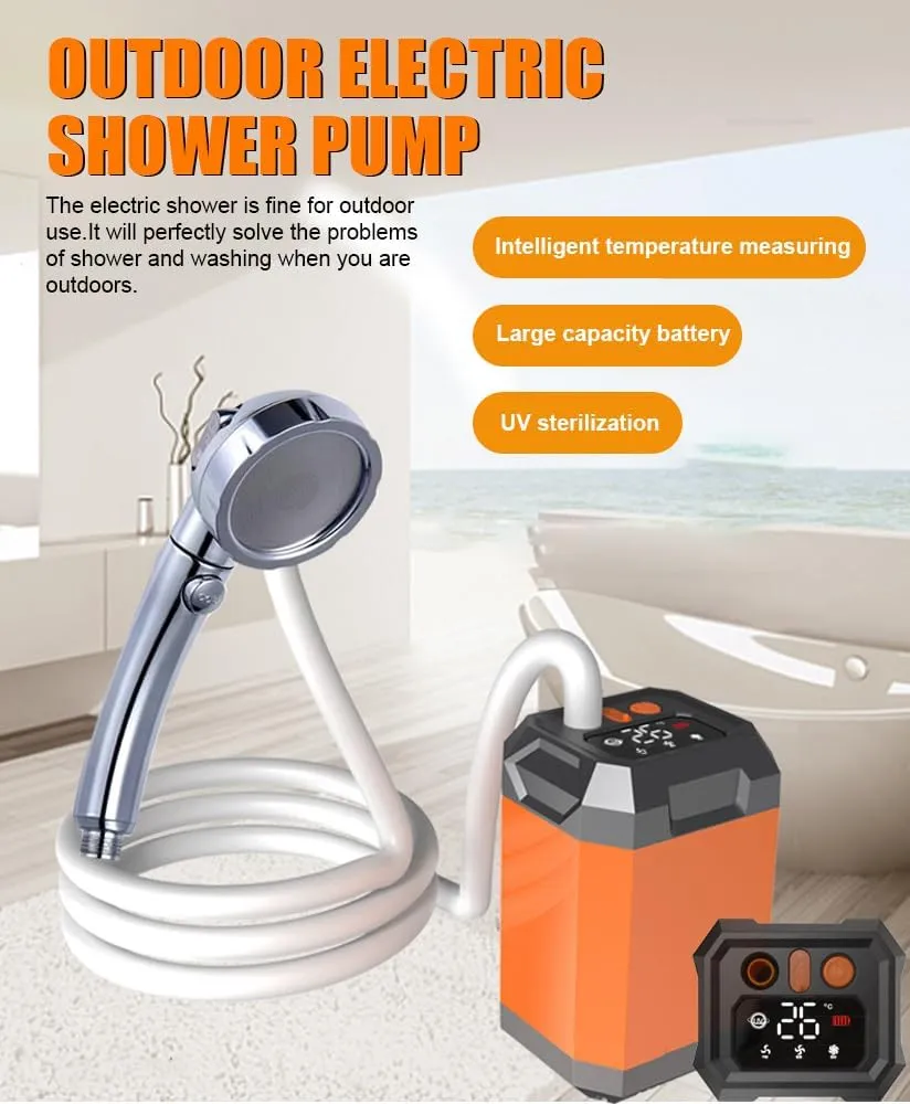 Shower Portable Cordless Camping Shower Outdoor Electric Shower Pump Reable Shower Large Ty Hiking Traveling Shower Digital Display Bathe Tool