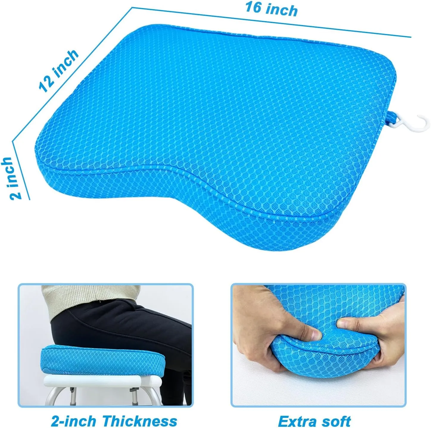 Shower Seat Cushion, Shower Chair Cushion for Transfer Benches in Bathtub, 4D Mesh Fabric Sauna Cushion Shower Chair Pad with Hook, Slip-Resistant, Design for Elderly, Senior, Handicap & Disabled