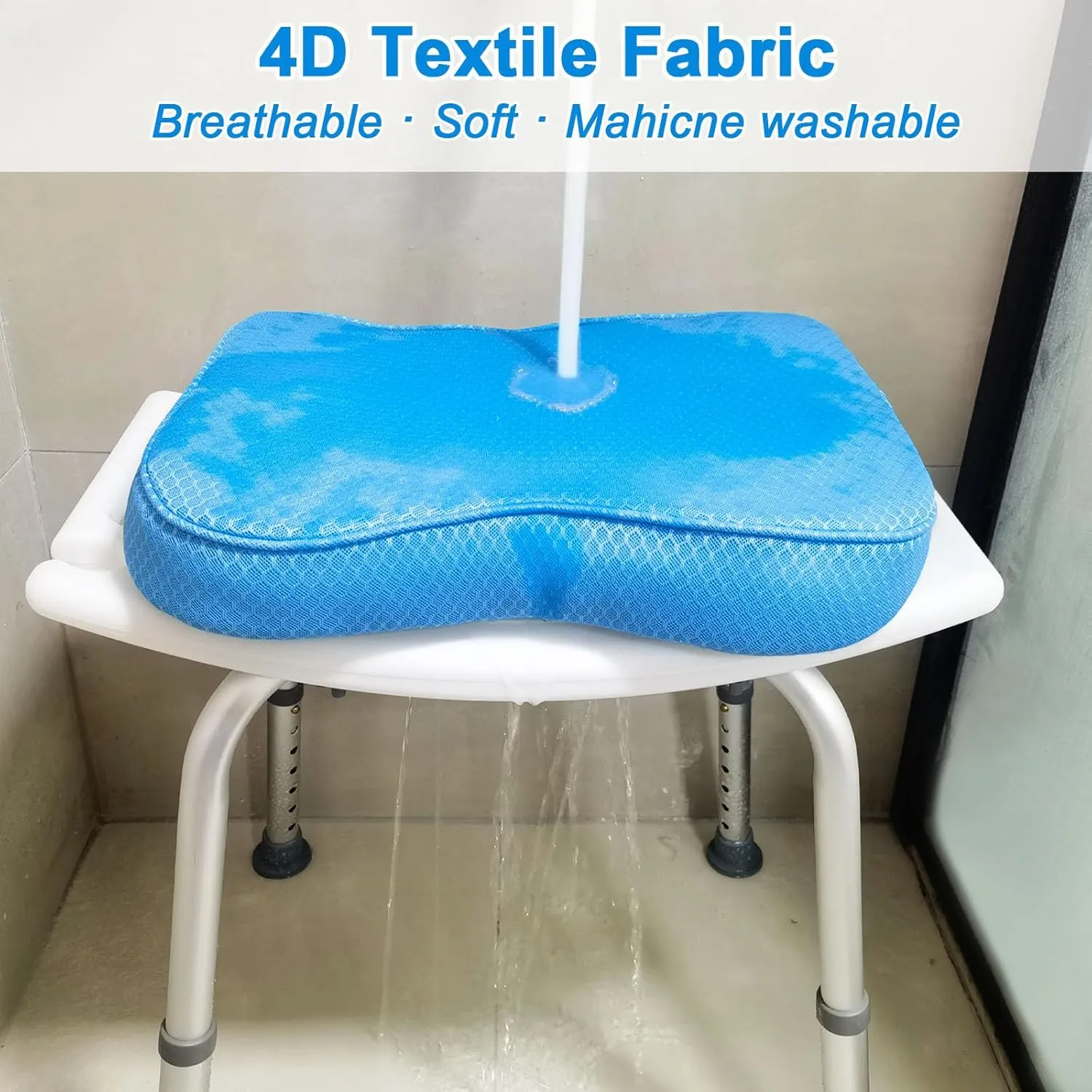 Shower Seat Cushion, Shower Chair Cushion for Transfer Benches in Bathtub, 4D Mesh Fabric Sauna Cushion Shower Chair Pad with Hook, Slip-Resistant, Design for Elderly, Senior, Handicap & Disabled