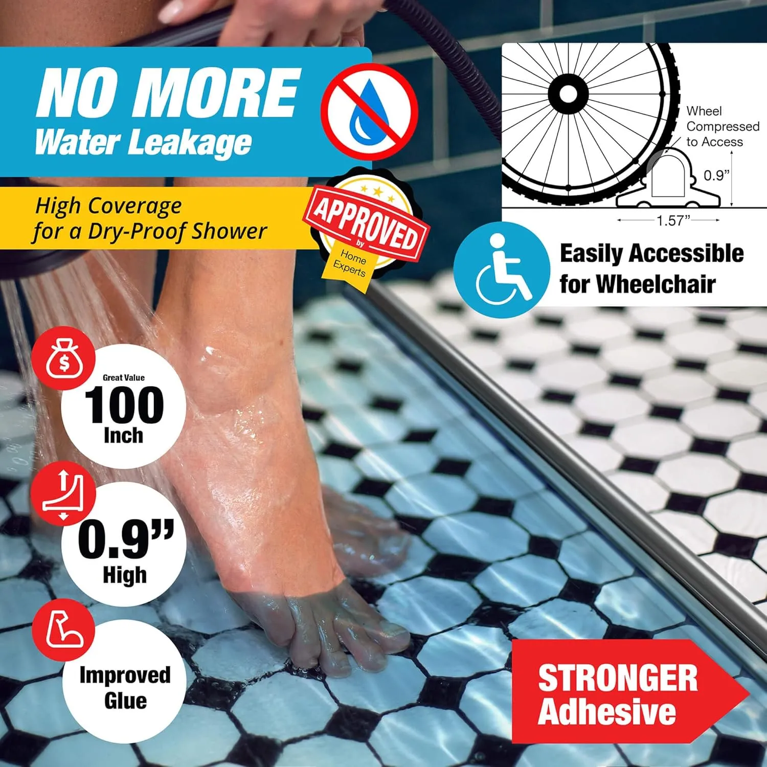 Shower Threshold Water Dam Barrier 100" Rounded - Gray Collapsible Shower Water Blocker - Guard for Walk in Shower - Water Guard Stopper for Floor - Shower Door Water Blocker - Wheelchair Accessible
