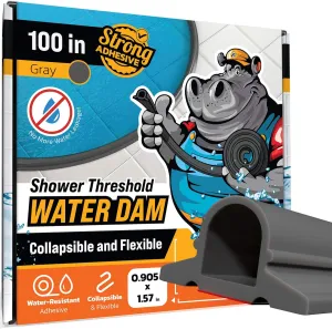 Shower Threshold Water Dam Barrier 100" Rounded - Gray Collapsible Shower Water Blocker - Guard for Walk in Shower - Water Guard Stopper for Floor - Shower Door Water Blocker - Wheelchair Accessible
