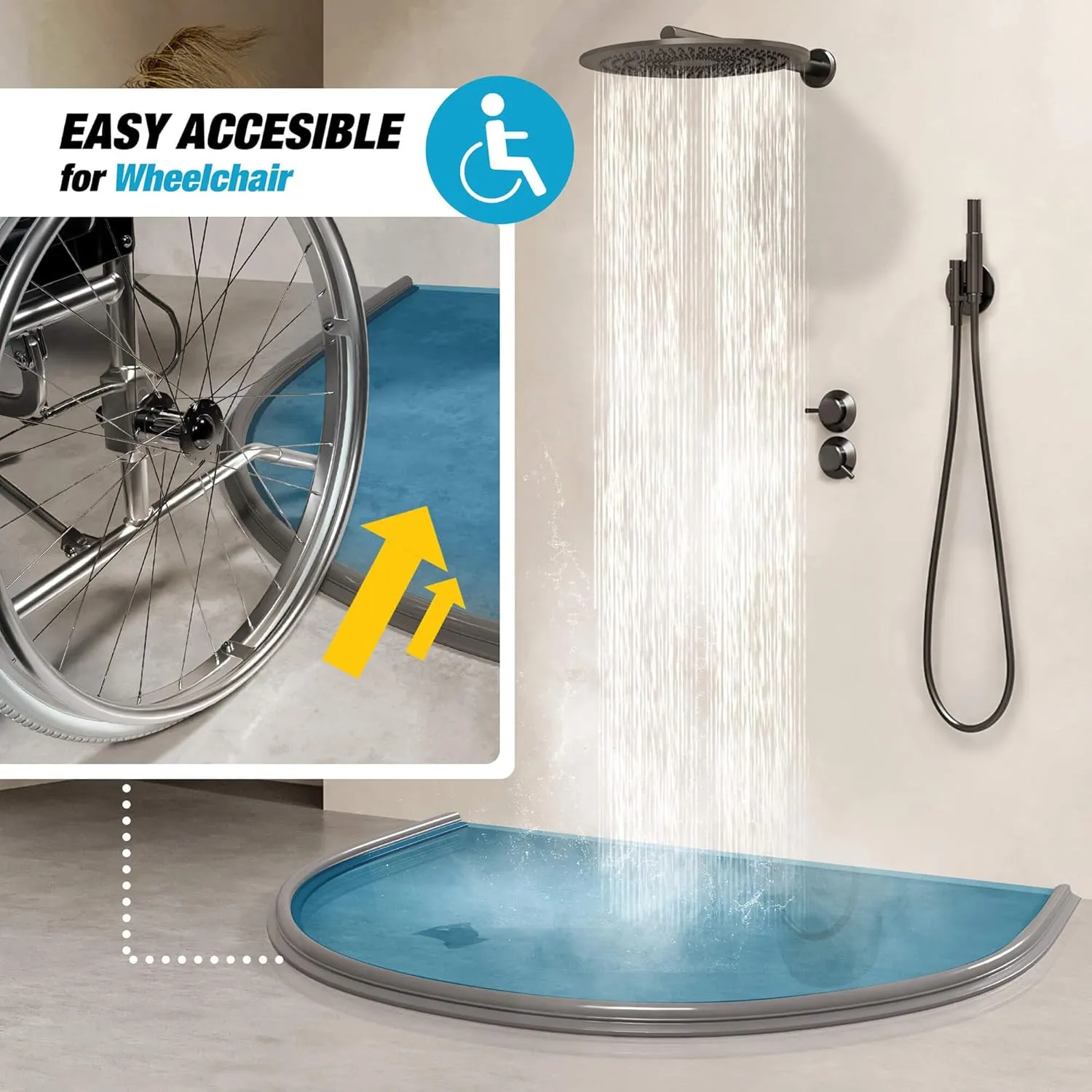Shower Threshold Water Dam Barrier 100" Rounded - Gray Collapsible Shower Water Blocker - Guard for Walk in Shower - Water Guard Stopper for Floor - Shower Door Water Blocker - Wheelchair Accessible