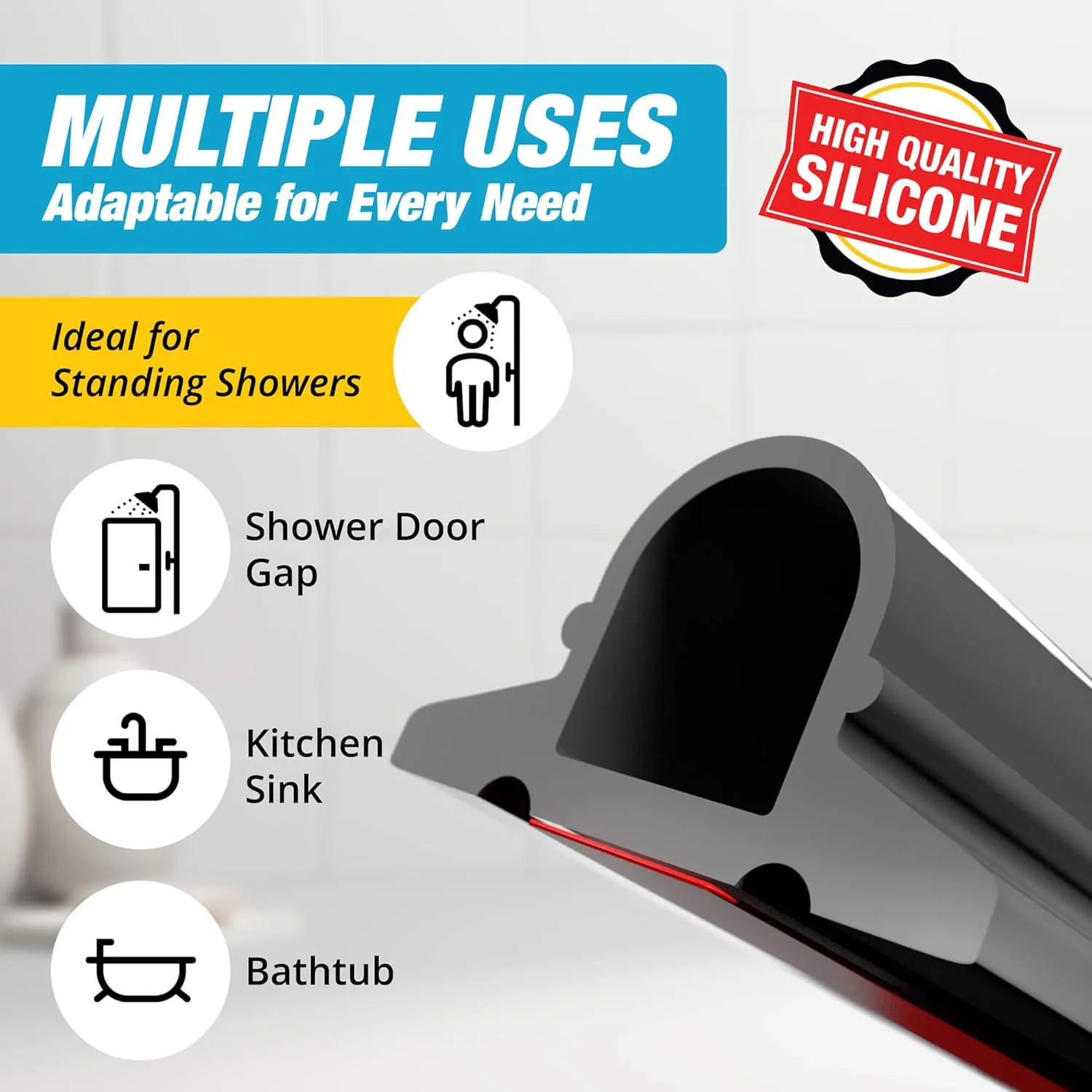 Shower Threshold Water Dam Barrier 100" Rounded - Gray Collapsible Shower Water Blocker - Guard for Walk in Shower - Water Guard Stopper for Floor - Shower Door Water Blocker - Wheelchair Accessible