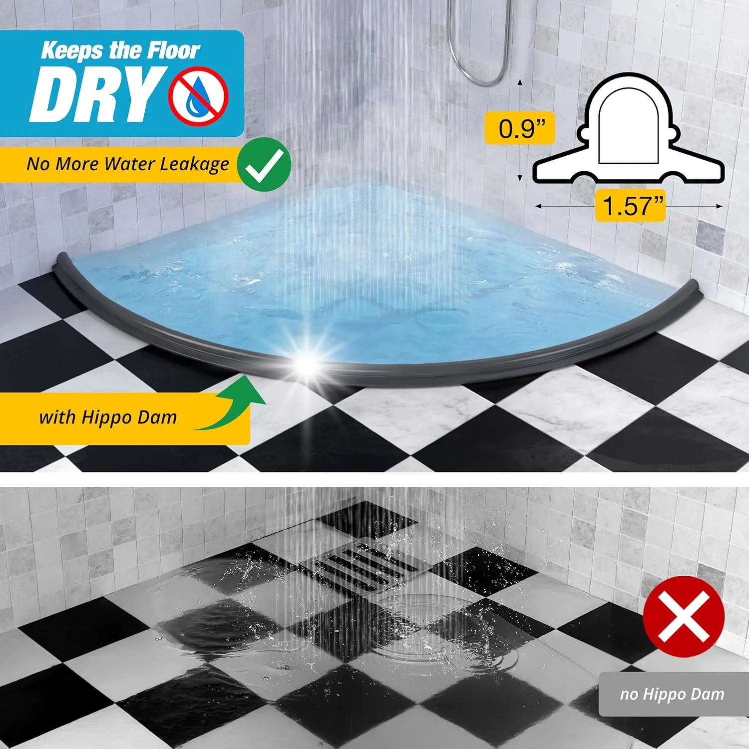 Shower Threshold Water Dam Barrier 100" Rounded - Gray Collapsible Shower Water Blocker - Guard for Walk in Shower - Water Guard Stopper for Floor - Shower Door Water Blocker - Wheelchair Accessible