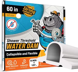 Shower Threshold Water Dam Barrier 60" Rounded - White Collapsible Shower Water Blocker - Guard for Walk in Shower - Water Guard Stopper for Floor - Shower Door Water Blocker - Wheelchair Accessible