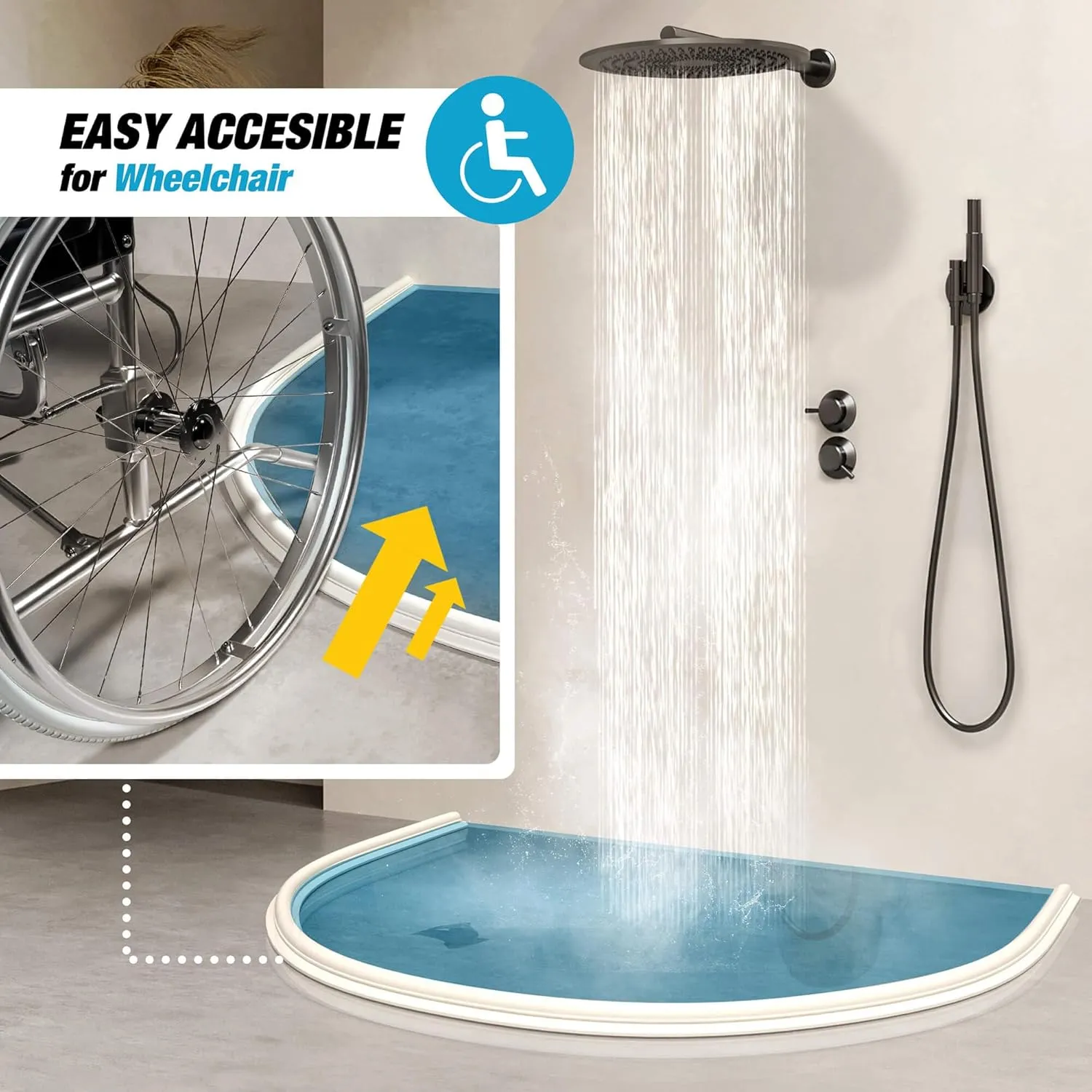 Shower Threshold Water Dam Barrier 60" Rounded - White Collapsible Shower Water Blocker - Guard for Walk in Shower - Water Guard Stopper for Floor - Shower Door Water Blocker - Wheelchair Accessible