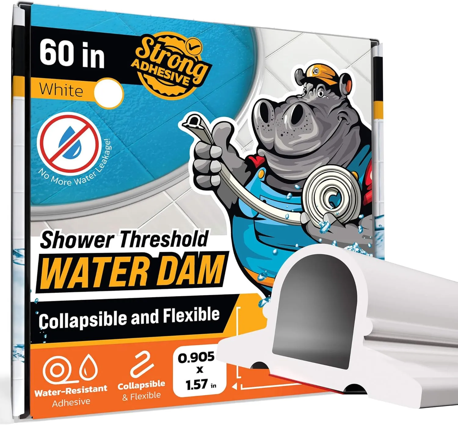 Shower Threshold Water Dam Barrier 60" Rounded - White Collapsible Shower Water Blocker - Guard for Walk in Shower - Water Guard Stopper for Floor - Shower Door Water Blocker - Wheelchair Accessible