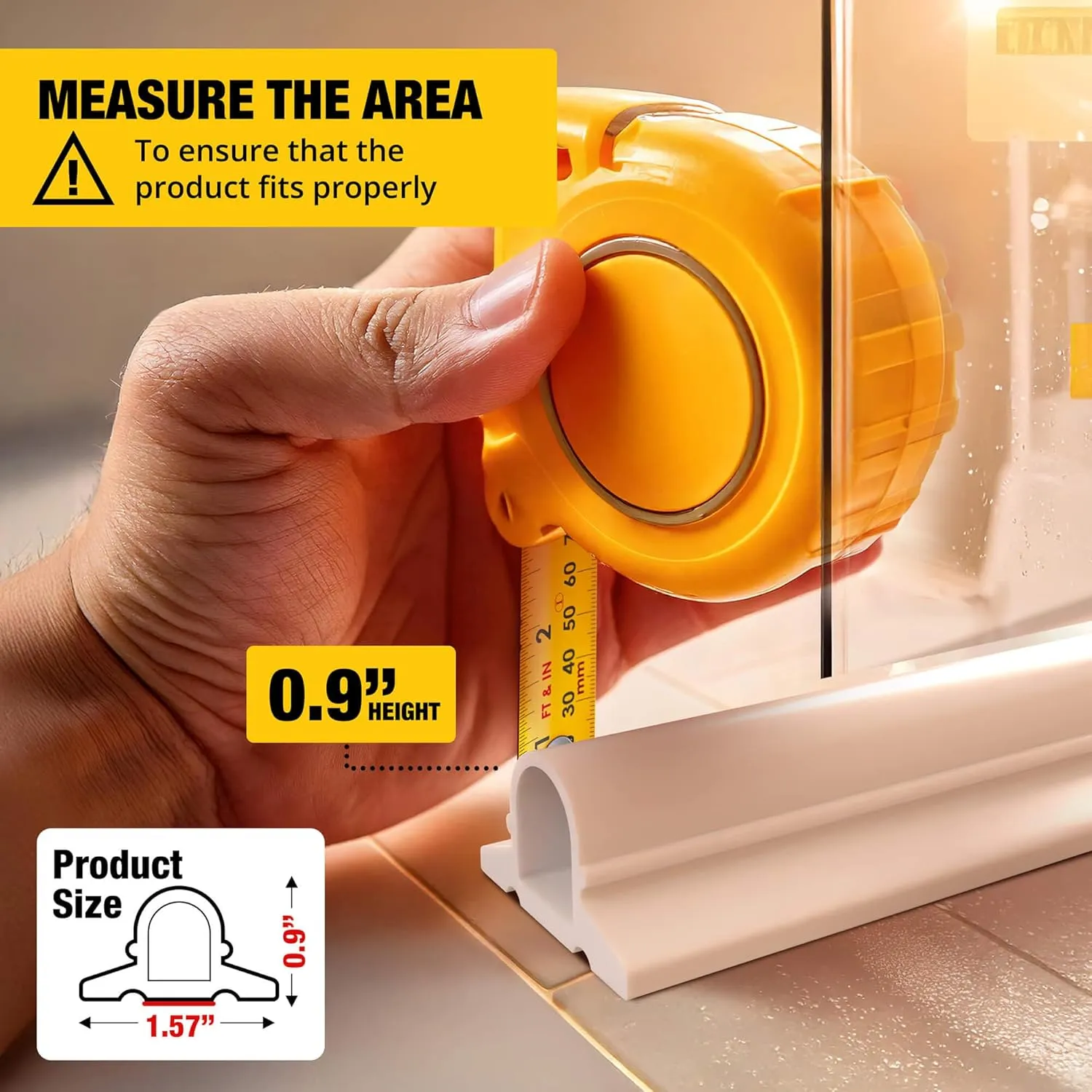 Shower Threshold Water Dam Barrier 60" Rounded - White Collapsible Shower Water Blocker - Guard for Walk in Shower - Water Guard Stopper for Floor - Shower Door Water Blocker - Wheelchair Accessible