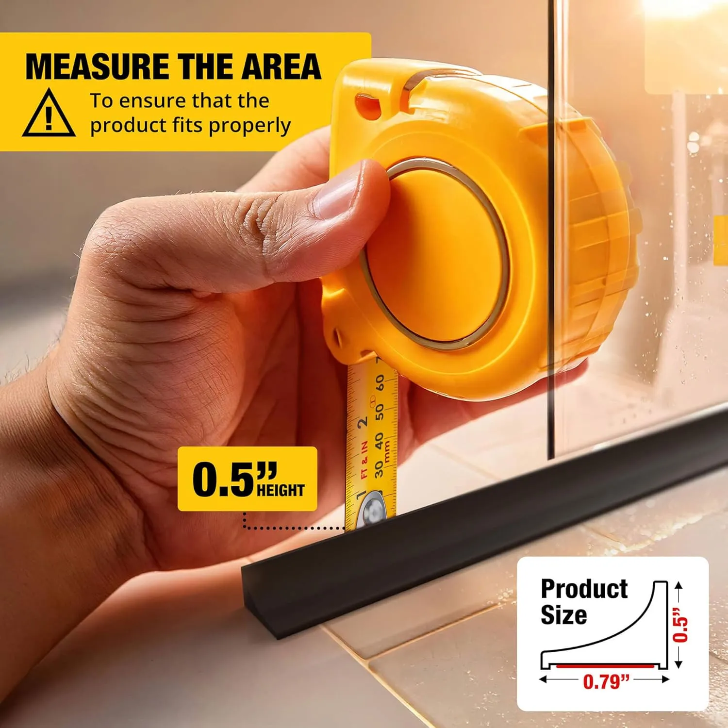 Shower Threshold Water Dam Barrier 67" - Black Collapsible Shower Water Blocker - Guard for Walk in Shower - Water Guard Stopper for Floor - Shower Door Water Blocker by Hippo Dam